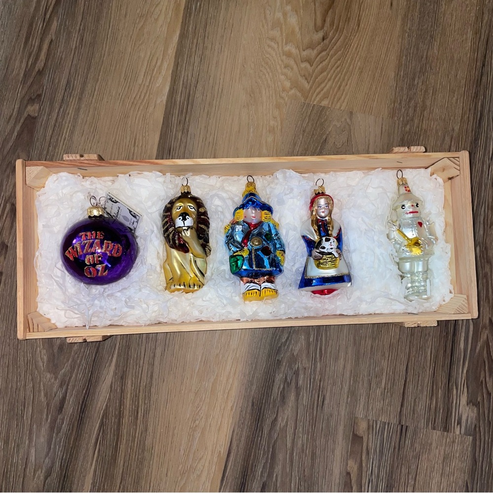 Set of 5 Kurt Adler Polonaise Polish Glass WIZARD OF OZ Ornaments in Wooden Box